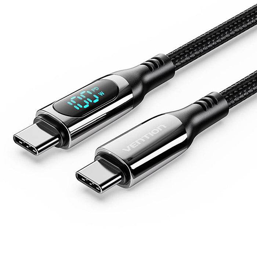 کابل ونشن مدل TAYBAV Cotton Braided USB 2.0 C Male to C Male 5A Cable With LED Display 1.2M Black Zinc Alloy Type