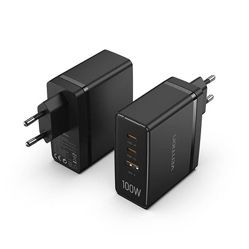 آداپتور شارژر ونشن مدل FEGB0-EU 3-Port USB (C+C+A) GaN Charger (100W/100W/30W) EU-Plug Black