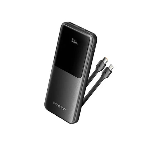پاوربانک ونشن مدلFHOB0 10000mAh Power Bank (Micro-USB + USB-C + USB-A + USB-A) with Built-in USB-C and Lightning Cables 22.5W Black LED Display Type